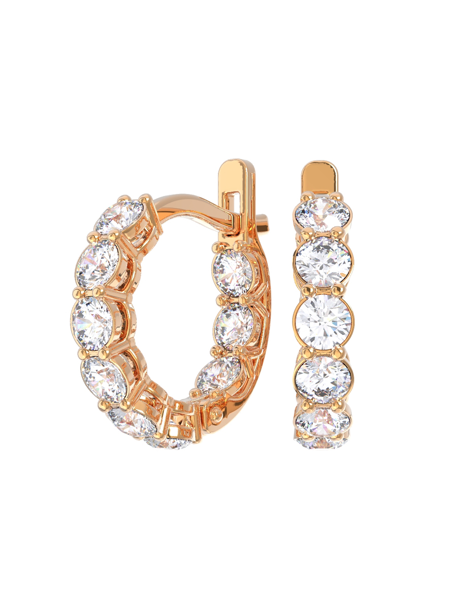 Серьги кольца золотые 585 с камнями фианитами 15 мм | 0201735-00770