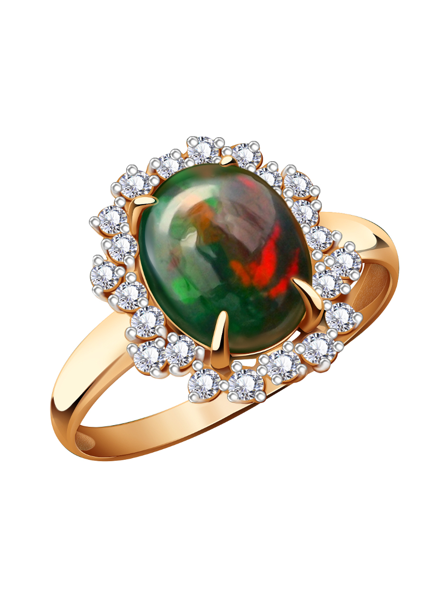 Кольцо золотое 585 с зеленым опалом и бриллиантами  | 1101494-13880