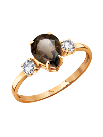 Кольцо золотое 585 с раухтопазом и фианитами