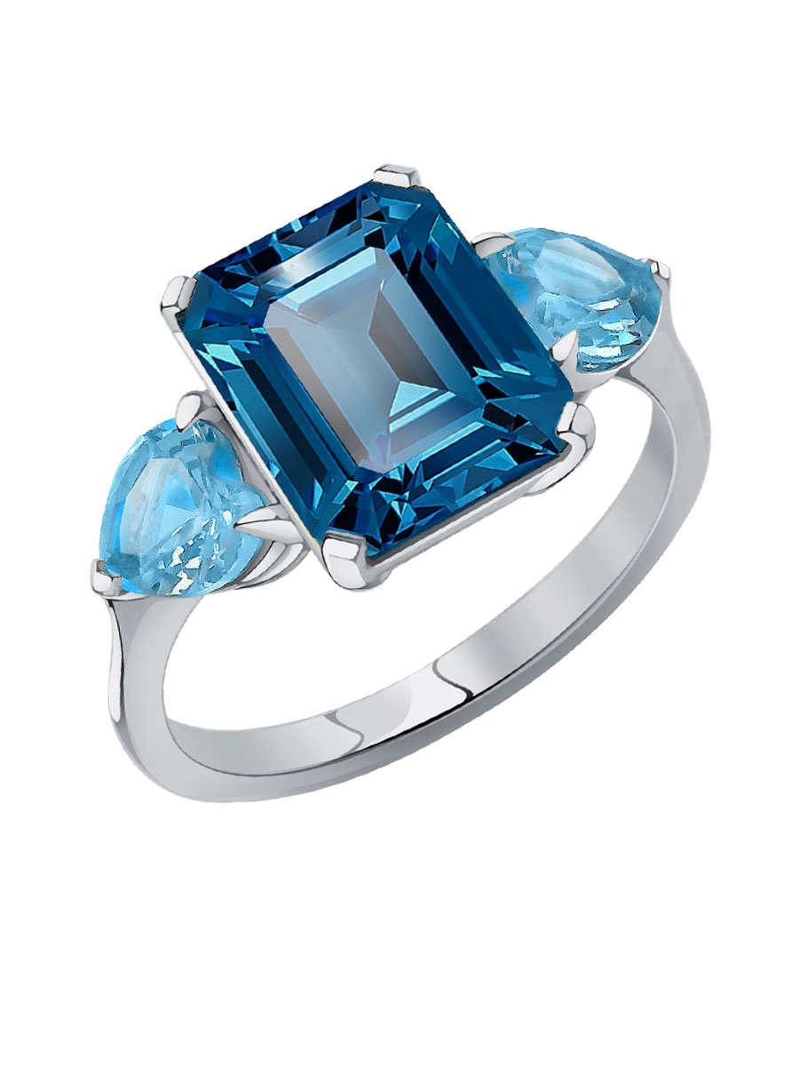 Кольцо из белого золота 585 с лондон‑блю топазом  | 0101856М02562