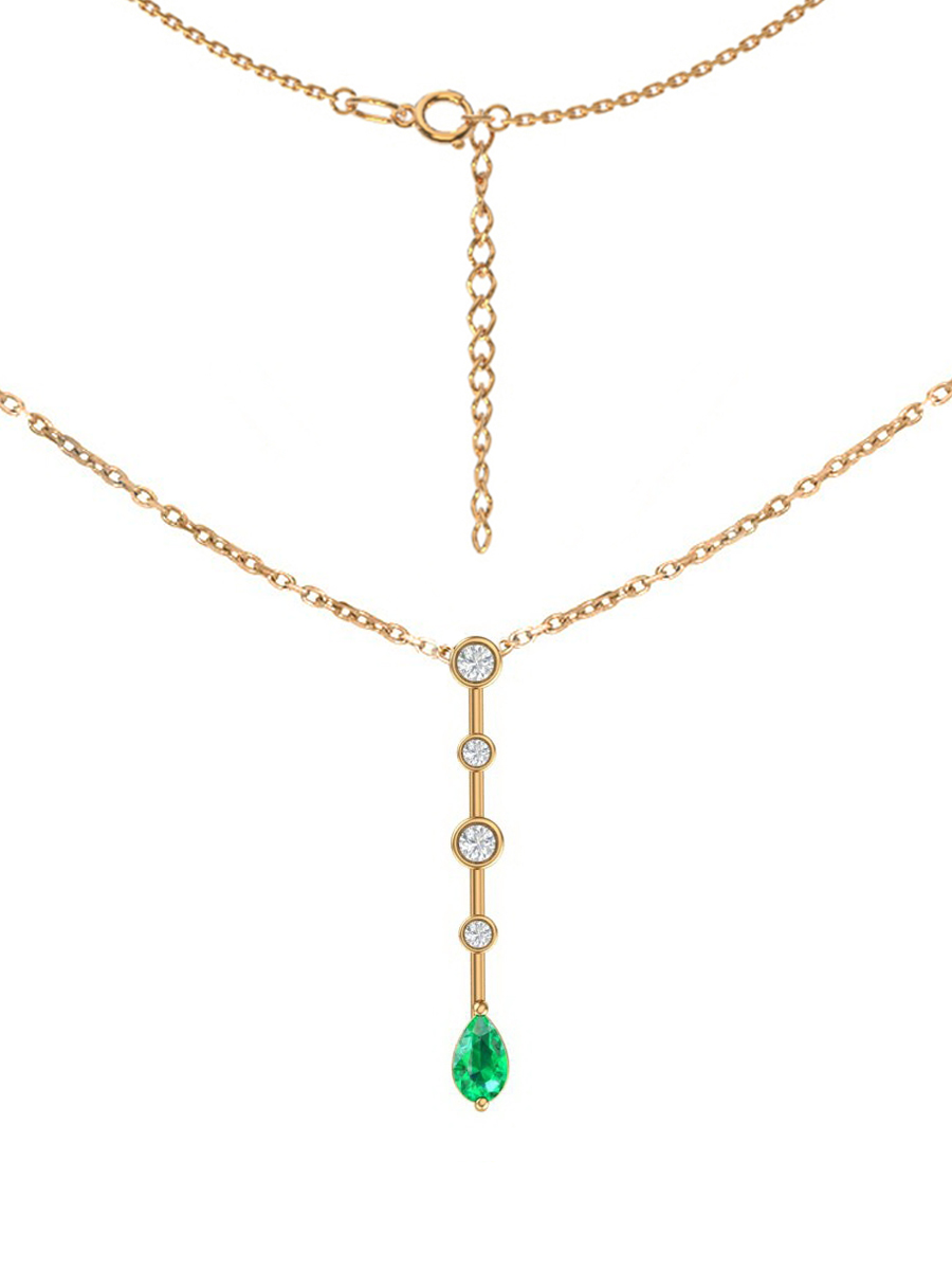 Колье галстук золотое 585 с изумрудом и бриллиантами  | 3120259-00060