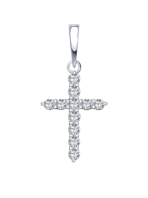 Подвеска крестик из белого золота 585 с муассанитами 