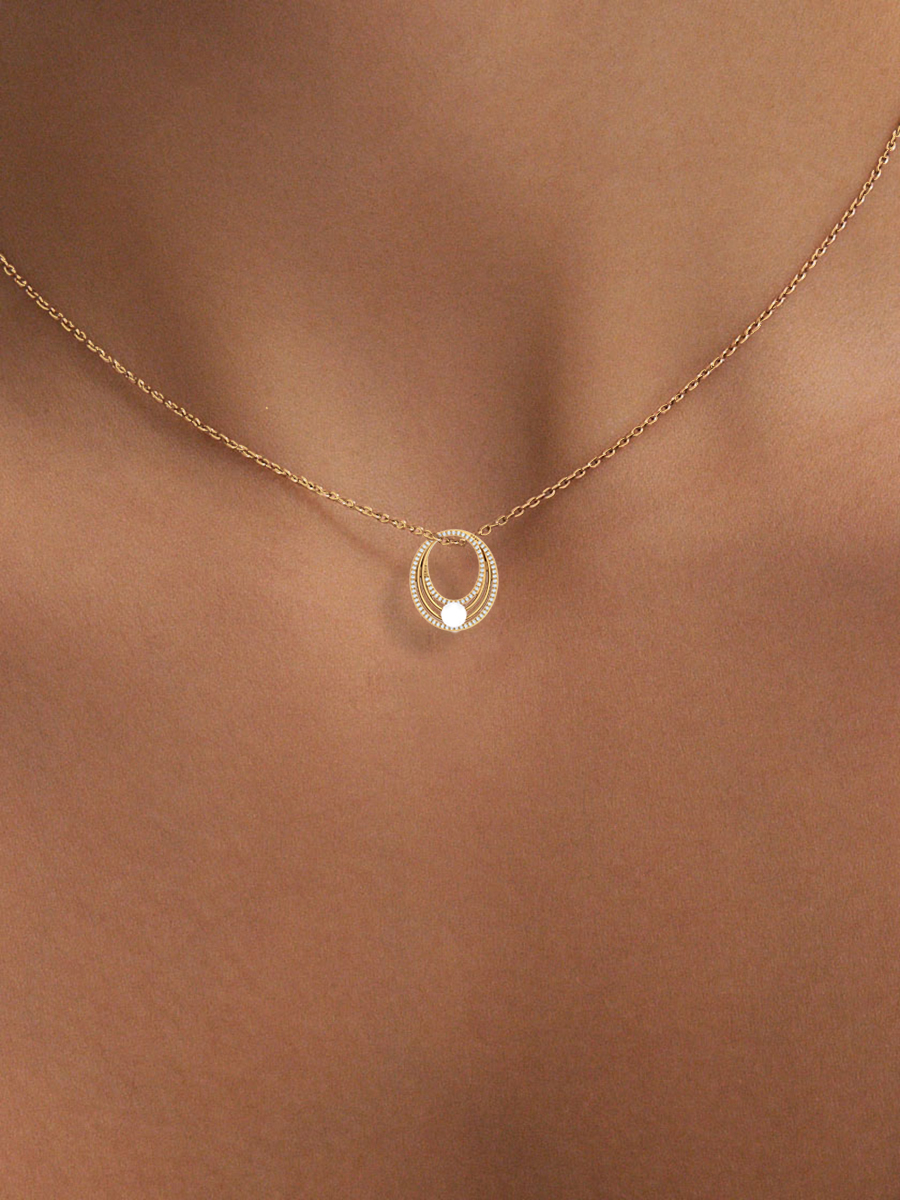 Подвеска золотая 585 с белым жемчугом и фианитами  | 4100982-00400