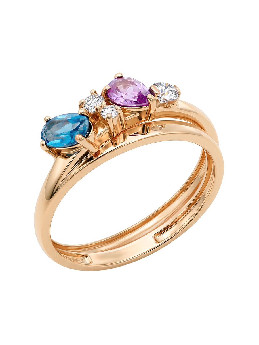 Кольцо золотое 585 с аметистом и топазами | 1101838М01990
