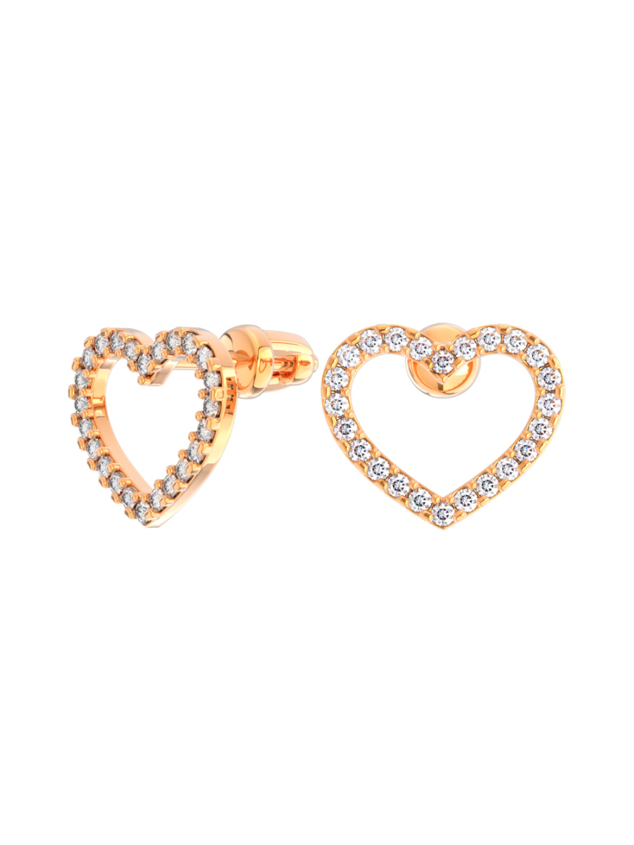 Серьги гвоздики сердечки из золота 585 с камнями фианитами | 6001839-00770