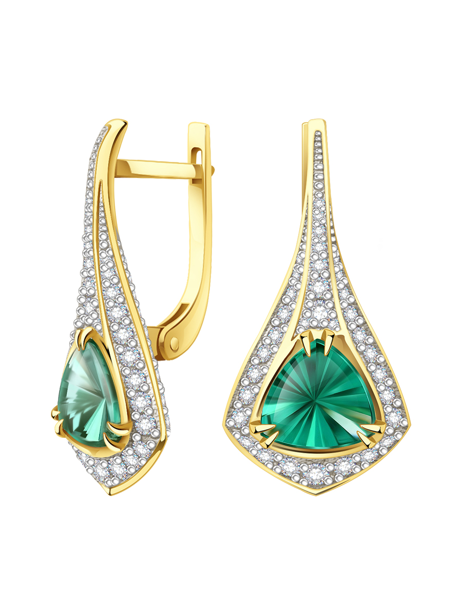 Серьги из жёлтого золота 585 с кварцем и бриллиантами | 9201356-01861