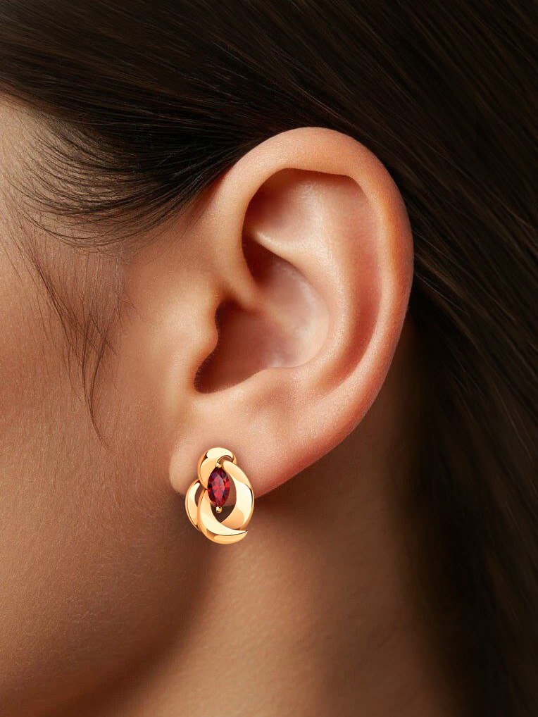 Серьги золотые 585 с гранатами  | 2101393-00290