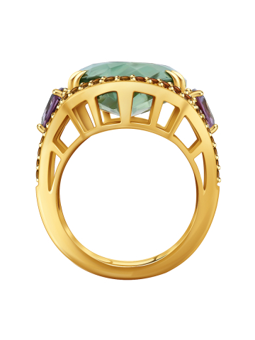 Кольцо золотое 585 с зеленым аметистом и сапфирами 