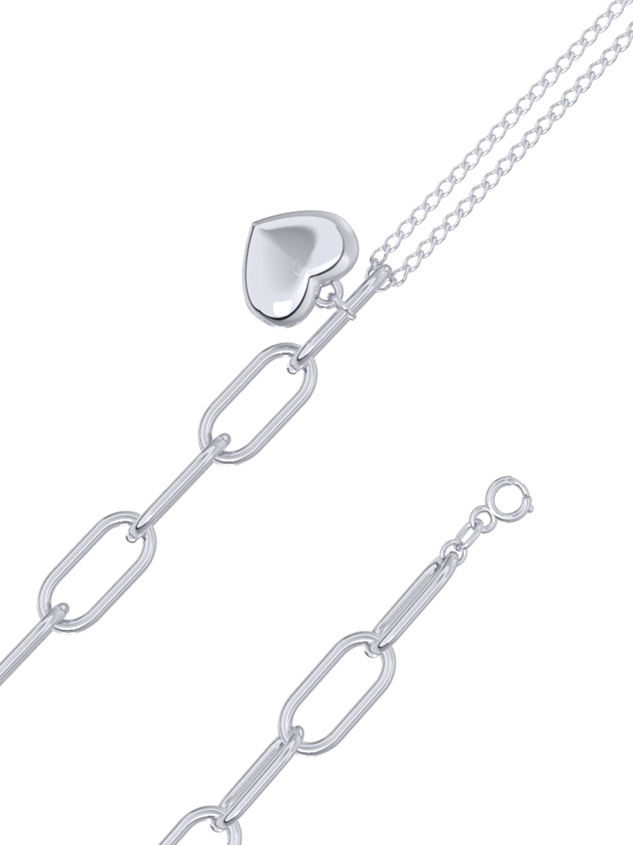 Браслет серебряный женский на руку 925 с сердцем без камней | 0710756-00245