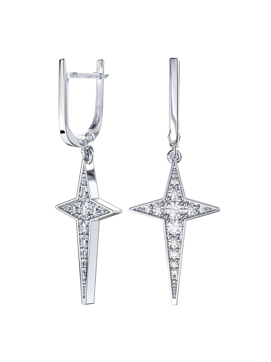 Серьги звёзды из серебра 925 с фианитами | 0202152-00775