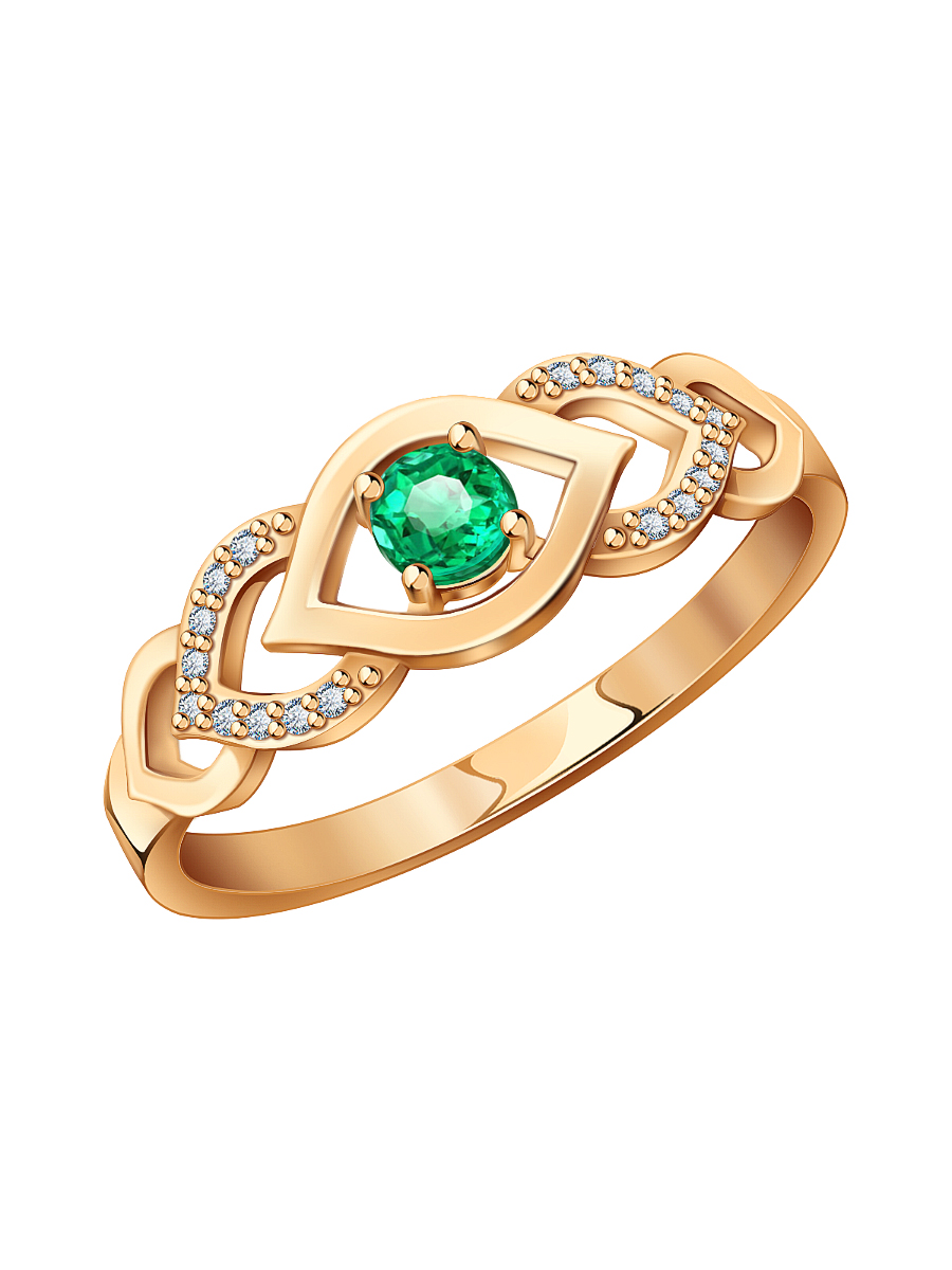 Кольцо золотое 585 с изумрудом и бриллиантами | 1100890-00060