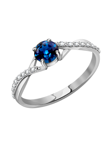 Кольцо из белого золота 585 с сапфиром и бриллиантами