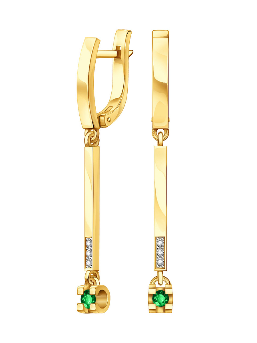 Серьги длинные золотые 585 с изумрудами и бриллиантами  | 2101381-02721