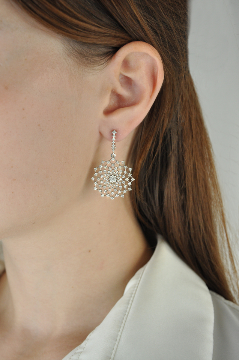 Серьги из белого золота 585 с бриллиантами | 2100606-00002