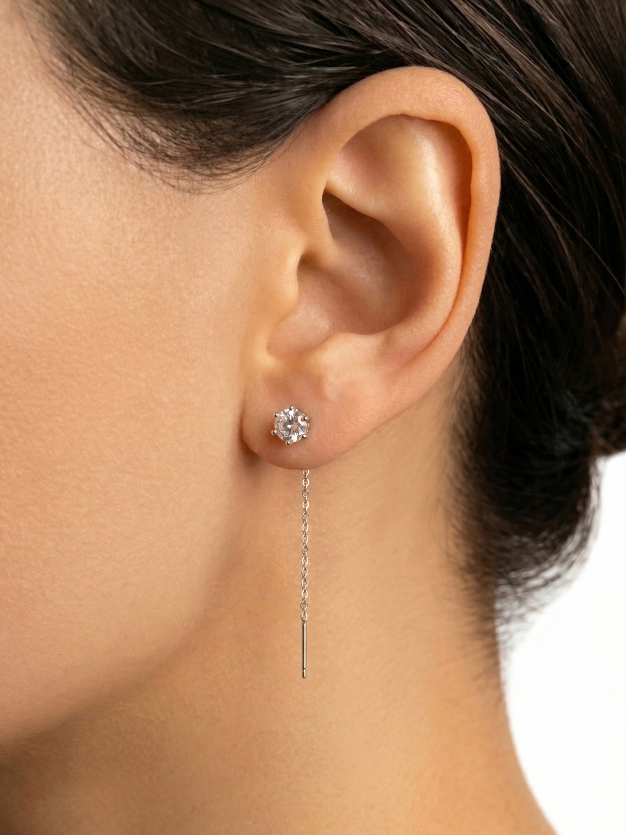 Серьги продевки серебряные 925 с фианитами  | 0222429-00775