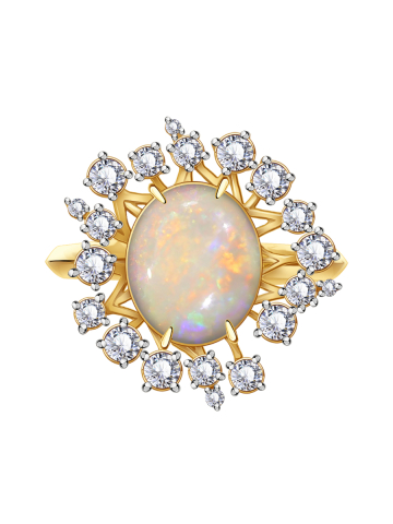 Кольцо золотое 585 с белым опалом и бриллиантами 