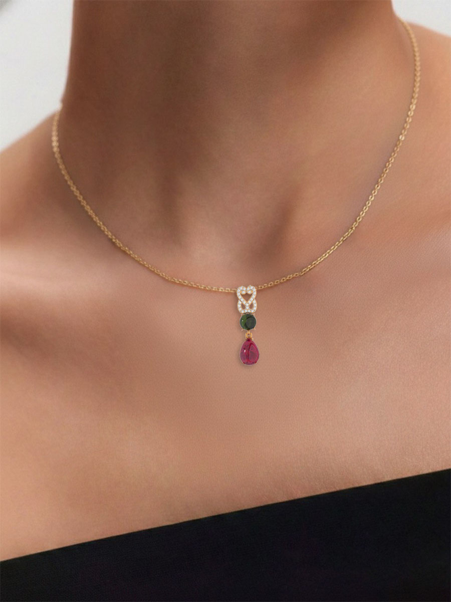 Подвеска золотая 585 с турмалинами и бриллиантами | 4101583-02760