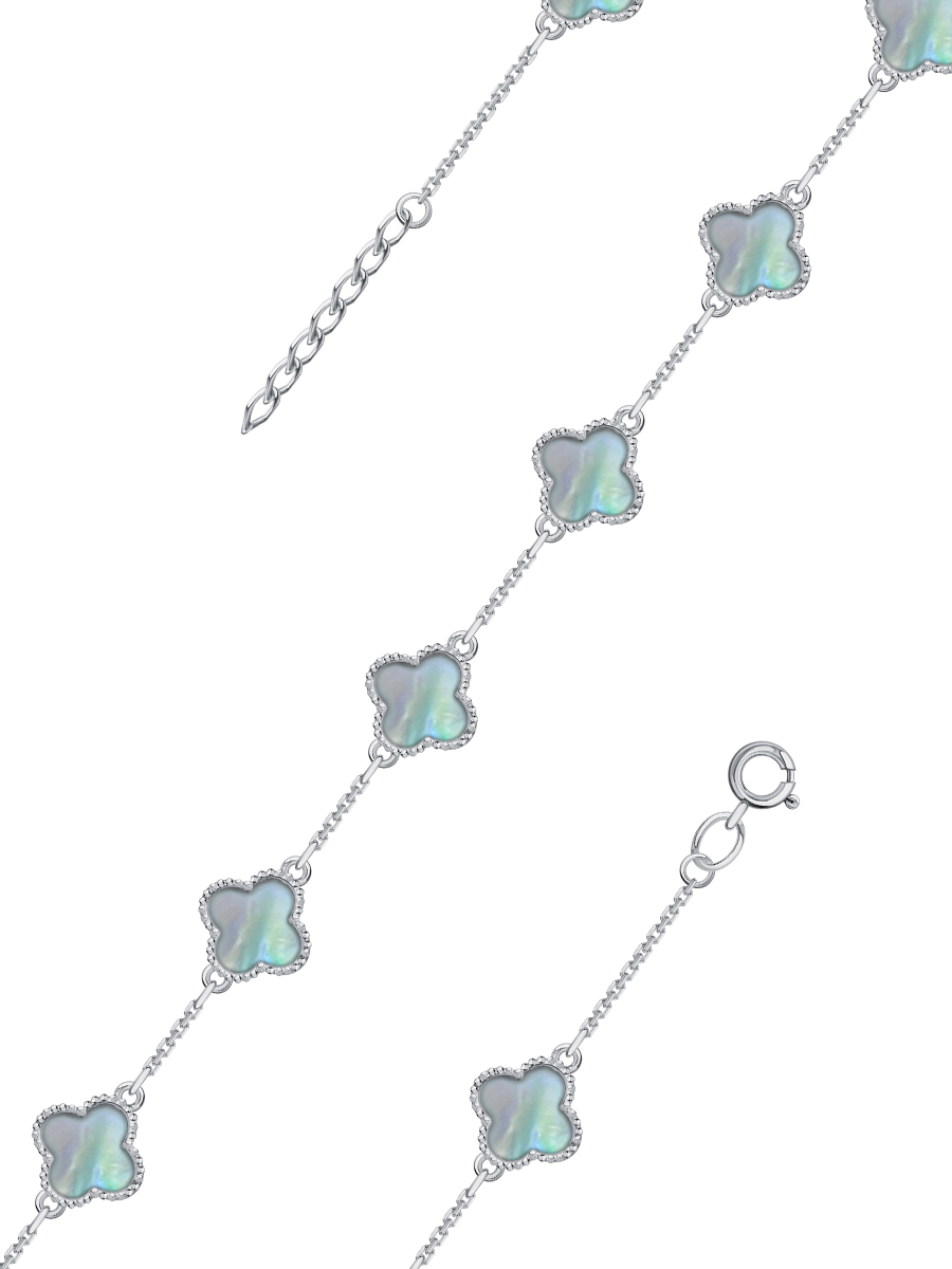 Браслет клевер серебряный 925 с перламутром  | 0720866Л00605