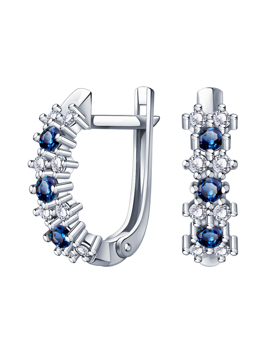 Серьги дорожки из белого золота 585 с сапфирами и бриллиантами  | 2100773-00052
