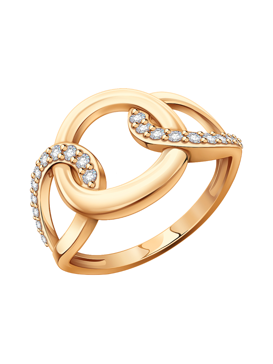 Золотое кольцо геометрической формы с бесцветными фианитами | 1101346-00770