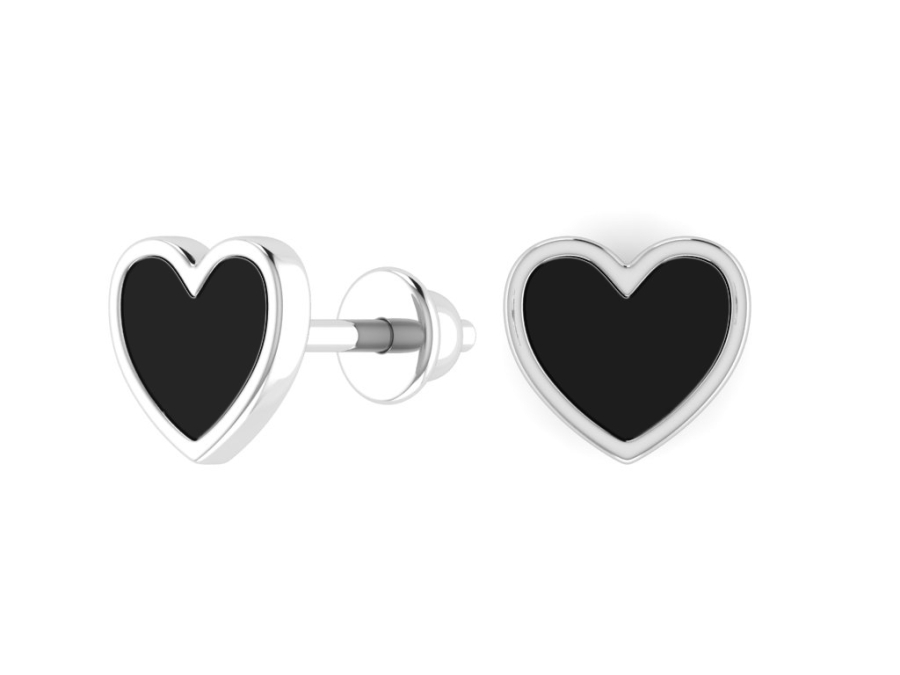 Серьги пусеты серебряные 925 с черной эмалью | 6001593-00875