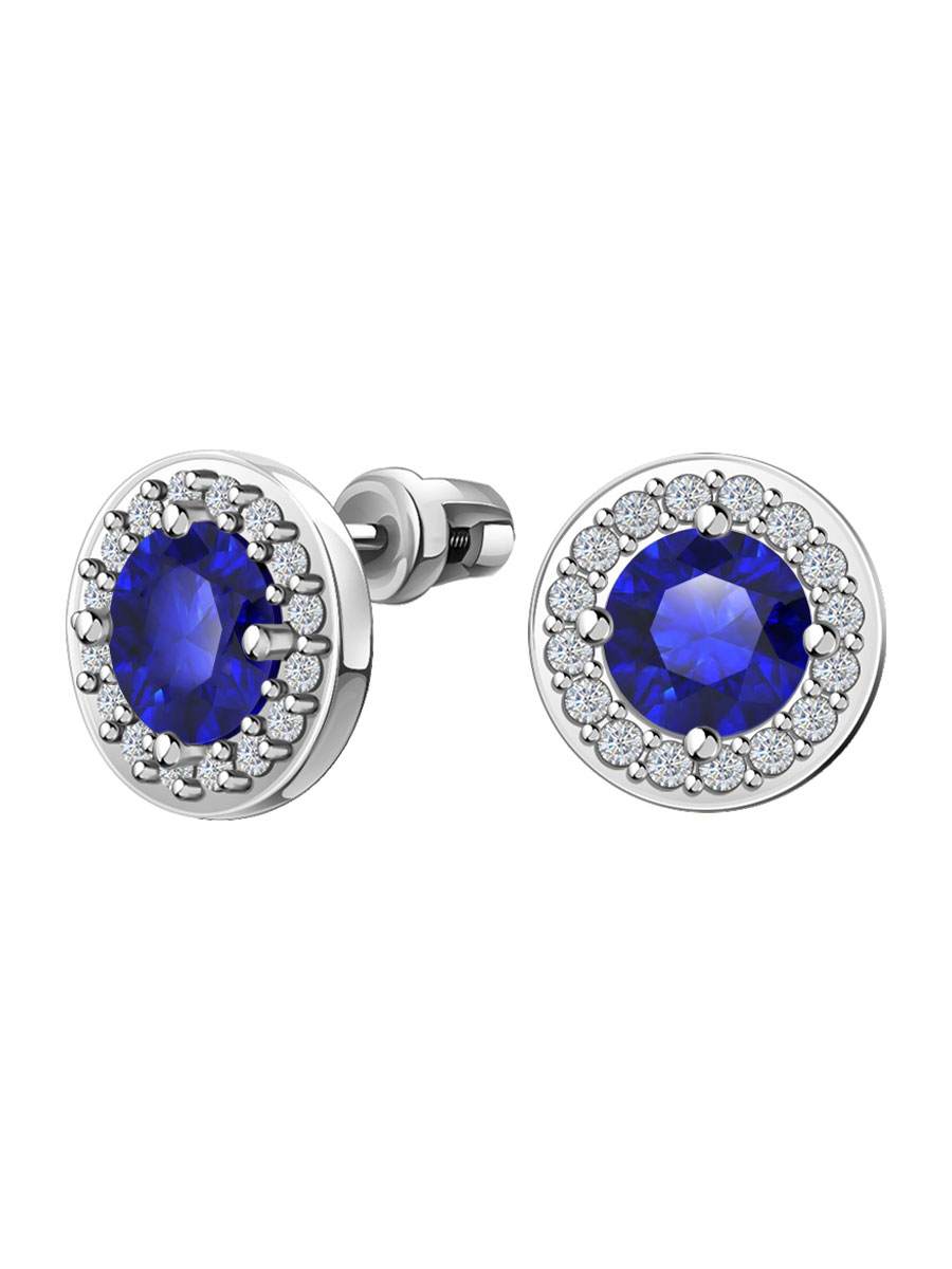 Серьги гвоздики из серебра 925 с кварцем и фианитами | 6001843-00285