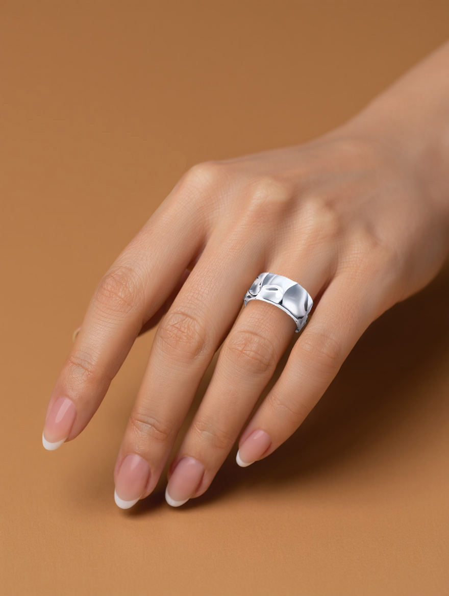 Кольцо на фалангу серебряное 925 мятый металл  | 0101823-00245