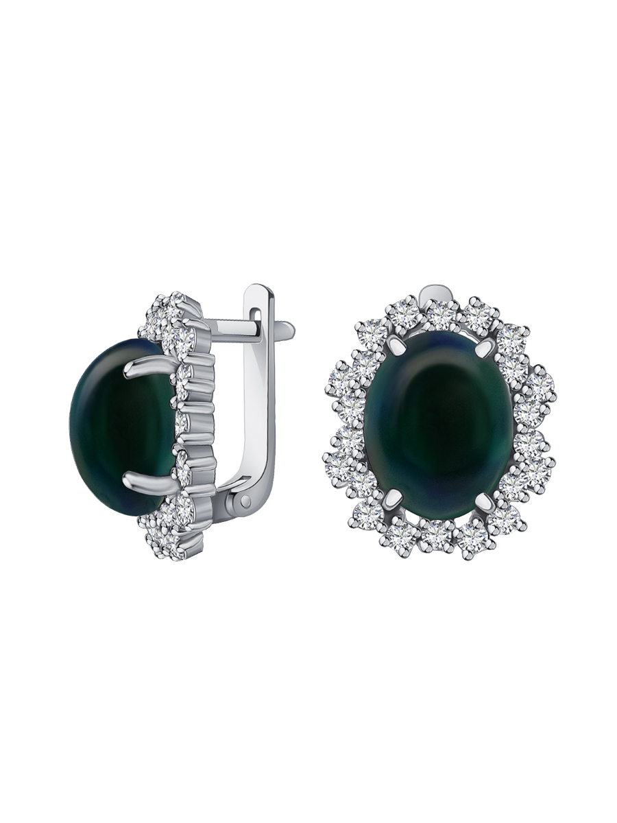 Серьги из белого золота 585 с синими опалами и бриллиантами  | 2101494-43882