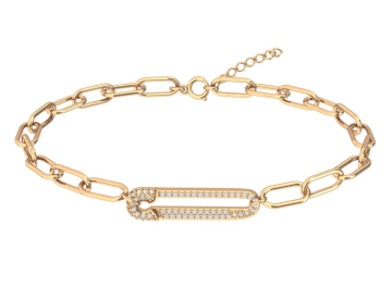 Браслет золотой 585 булавка с фианитами