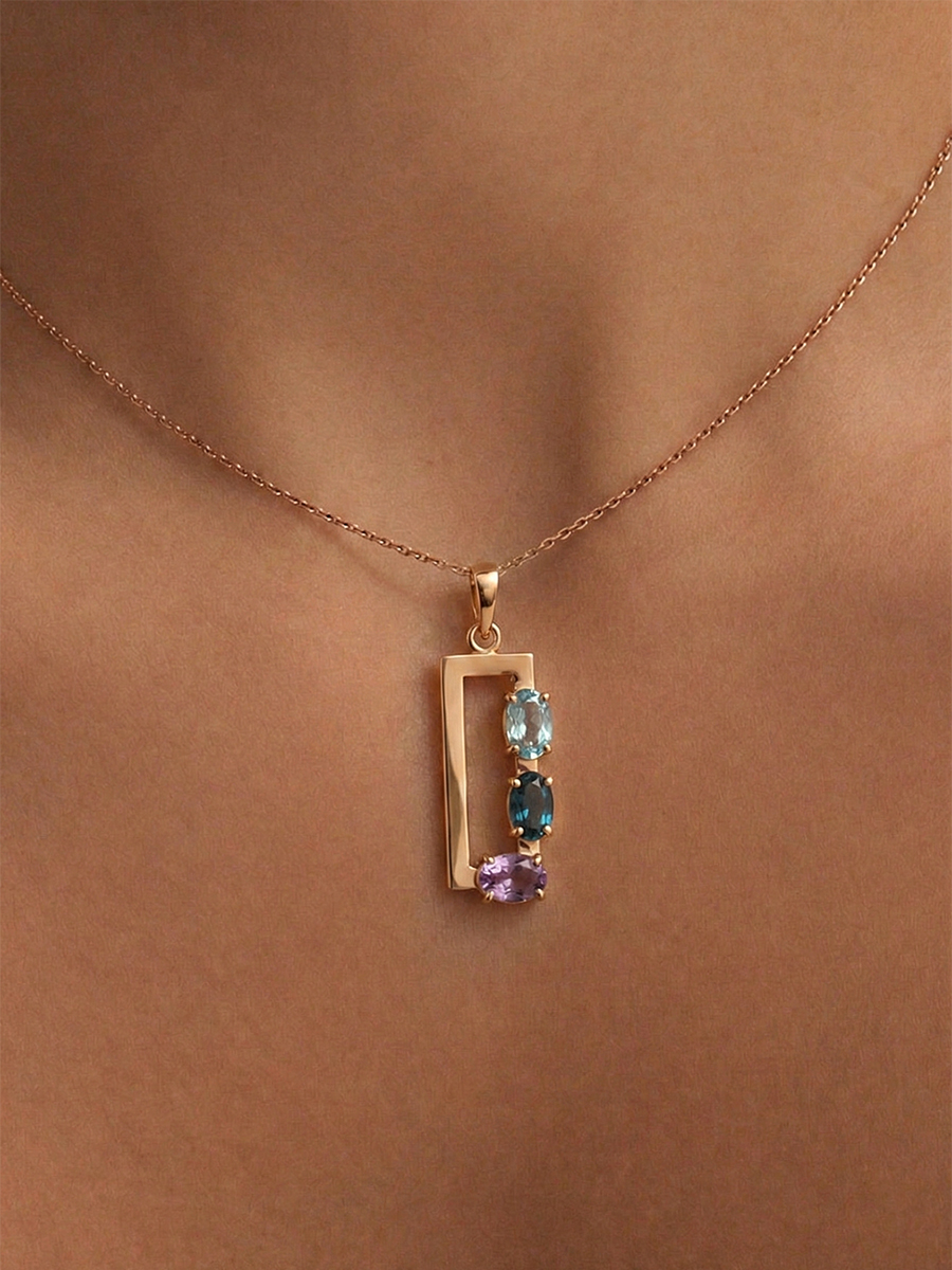 Подвеска золотая 585 с аметистом и топазом лондон-блю  | 4101815М00310