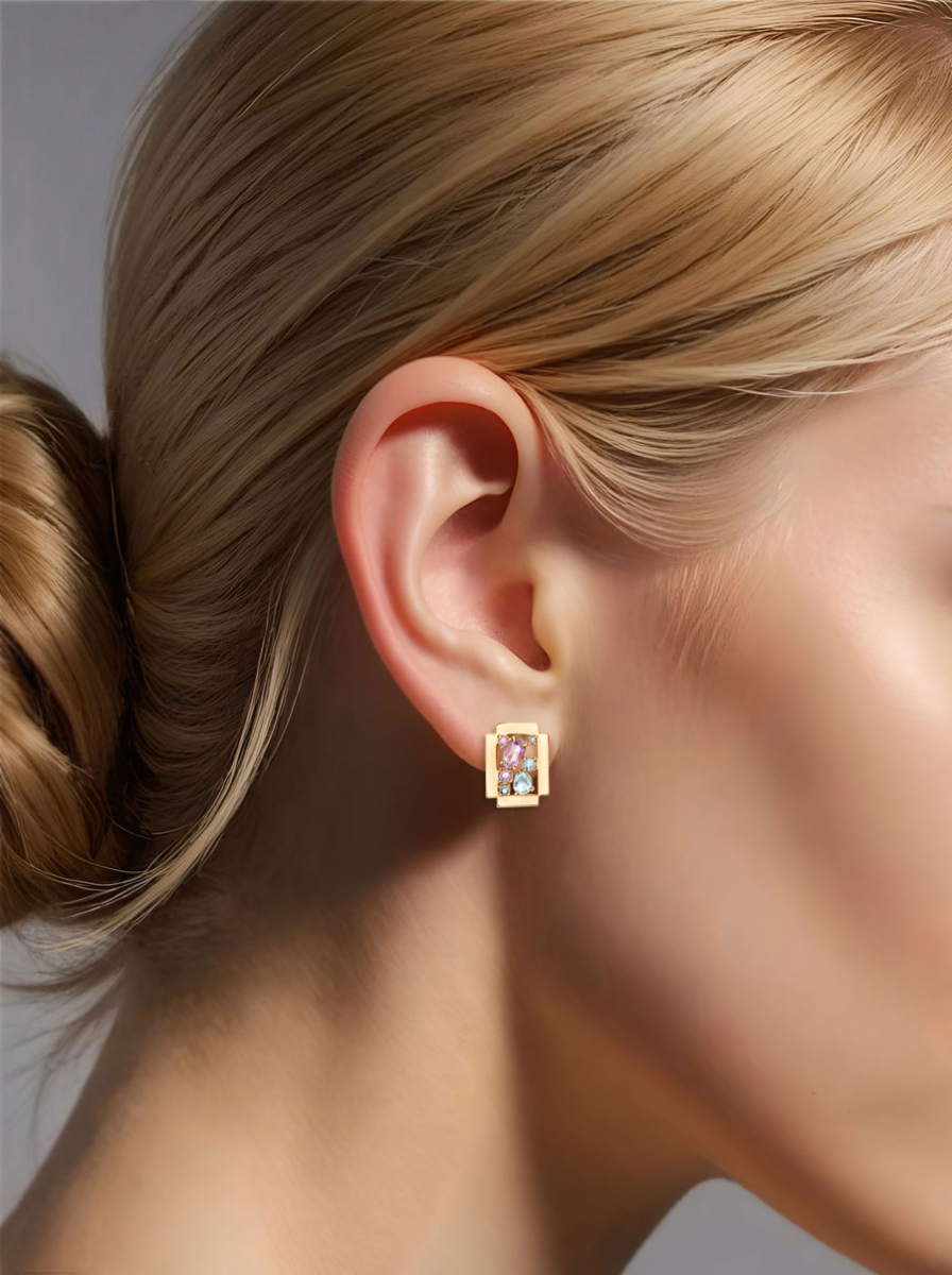 Серьги из золота 585 с аметистами и топазами | 2101730-05860