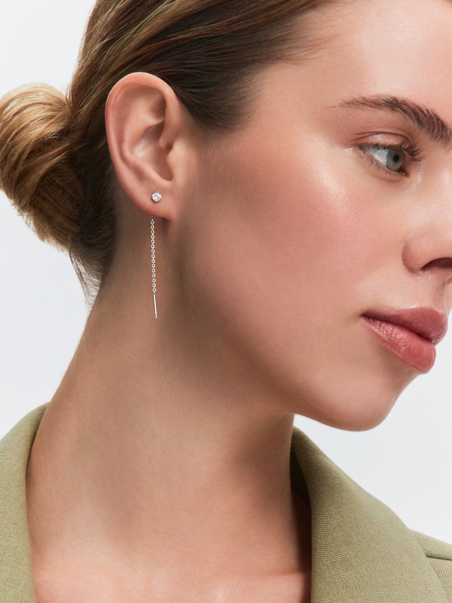 Серьги протяжки серебряные 925 с фианитами  | 0221915-00775