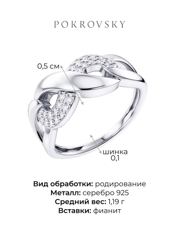 Кольцо серебряное 925 с фианитами