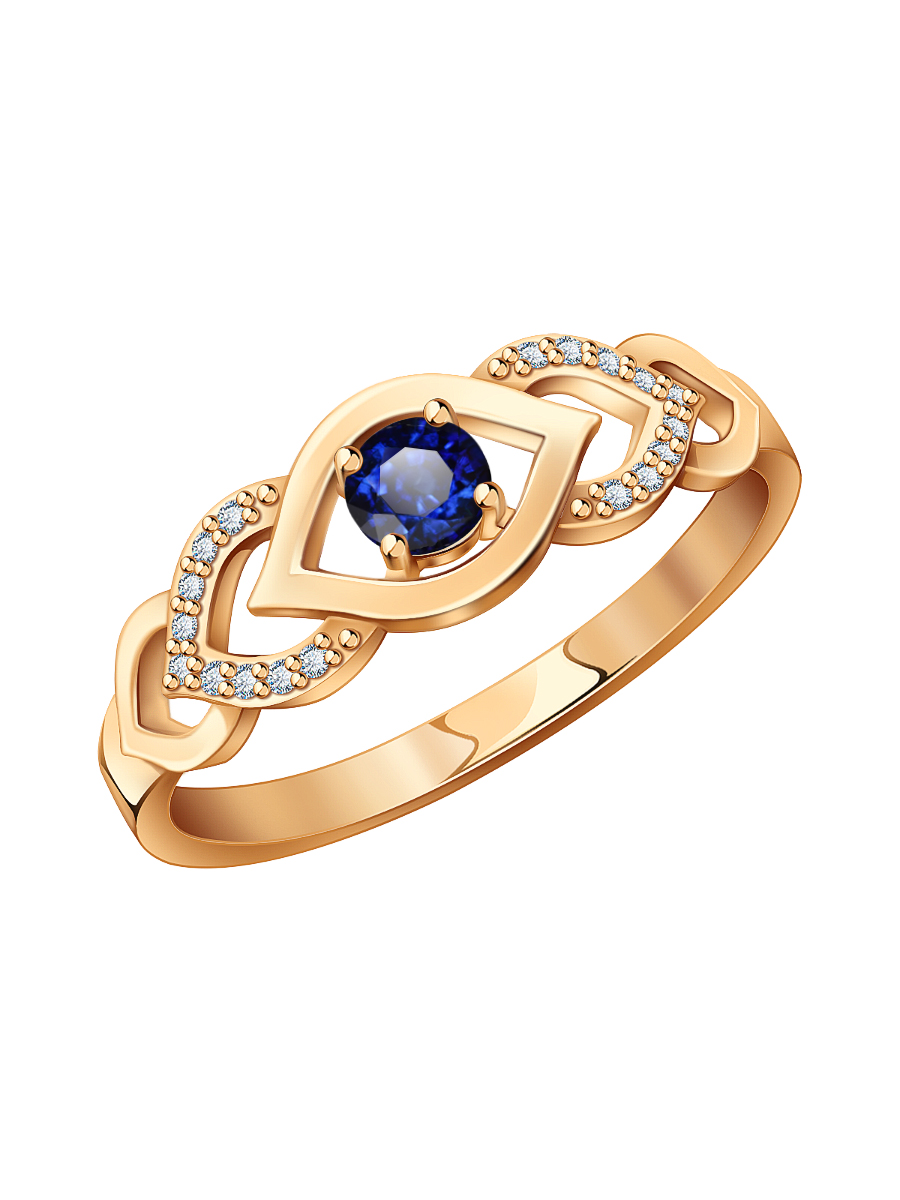 Кольцо золотое 585 с сапфиром и бриллиантами | 1100890-00050