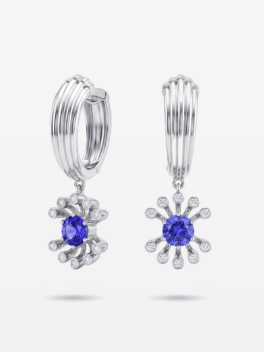 Серьги из белого золота 585 с танзанитами и бриллиантами  | 9201378-05532