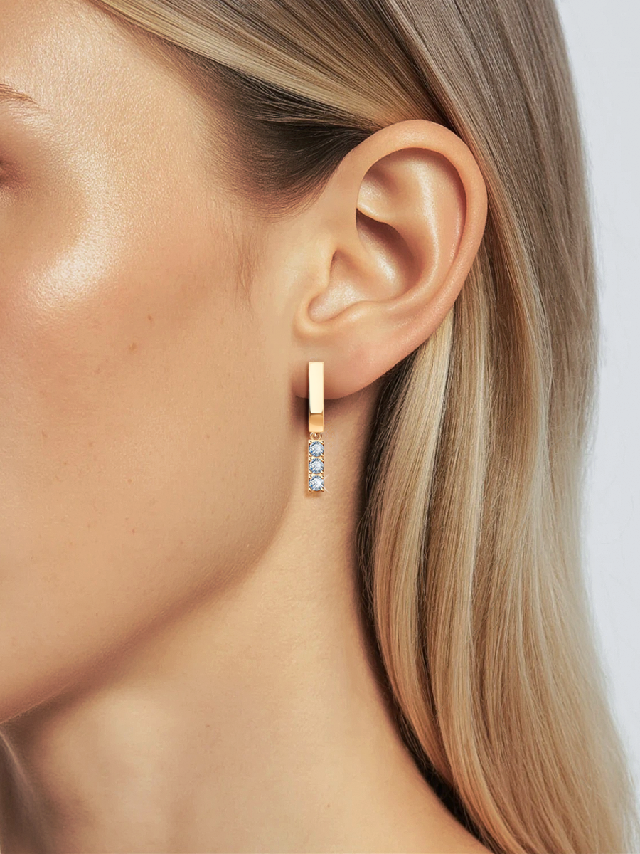 Серьги подвески золотые 585 с камнями фианитами  | 0201602-00770