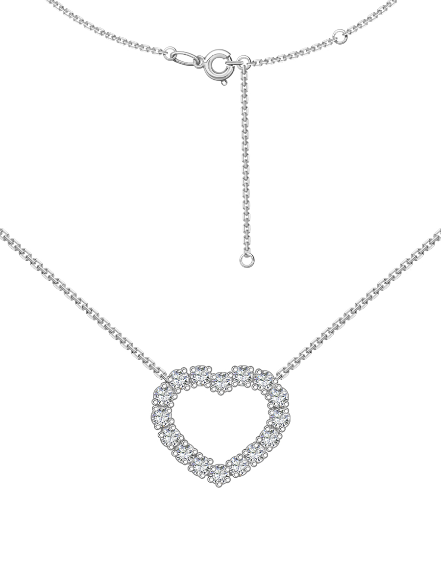 Колье сердце из белого золота 585 с муассанитами  | 0320499-05432