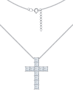 Колье крестик из белого золота 585 с муассанитами 