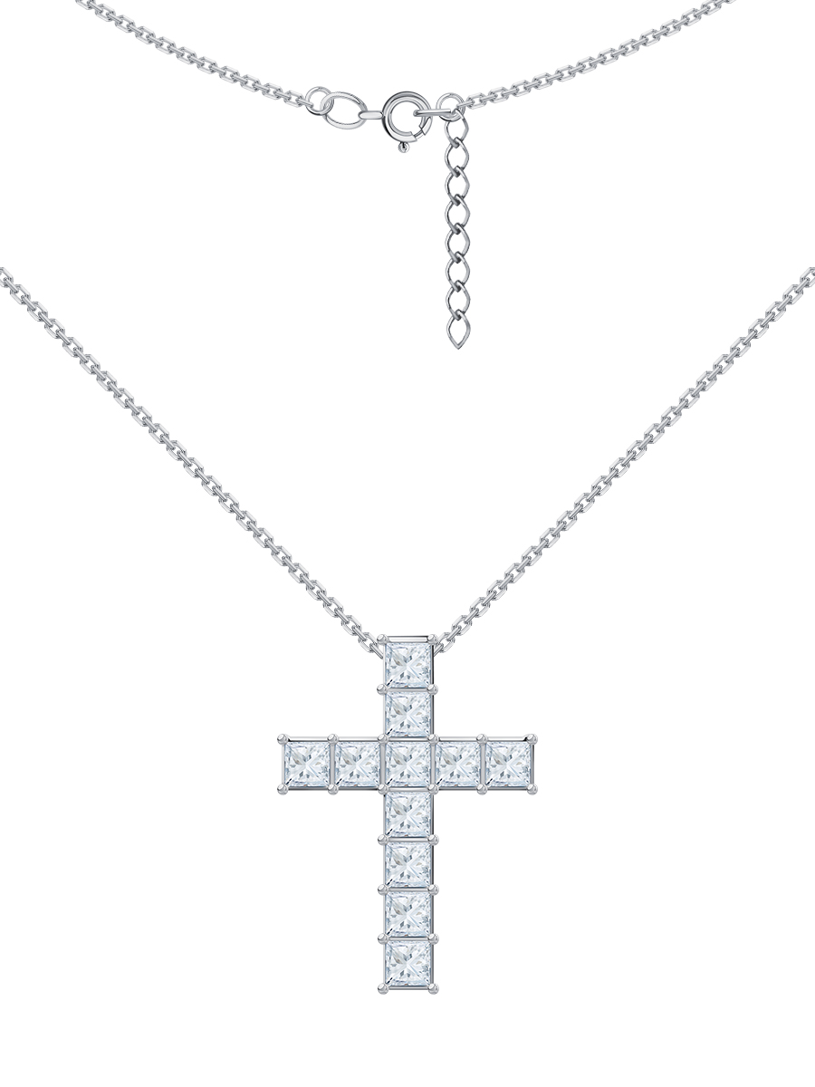 Колье крестик из белого золота 585 с муассанитами  | 9321503-05432