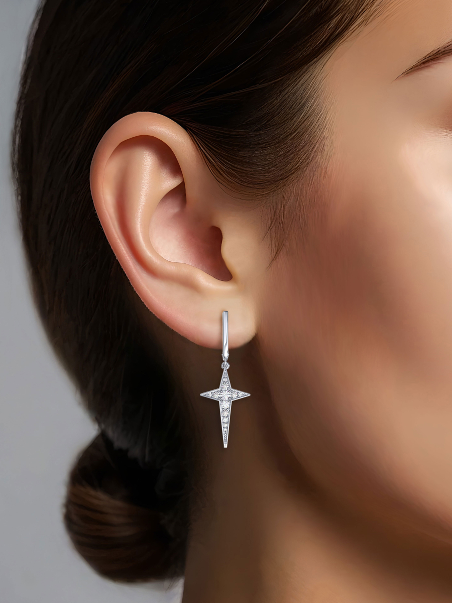 Серьги звёзды из серебра 925 с фианитами | 0202152-00775