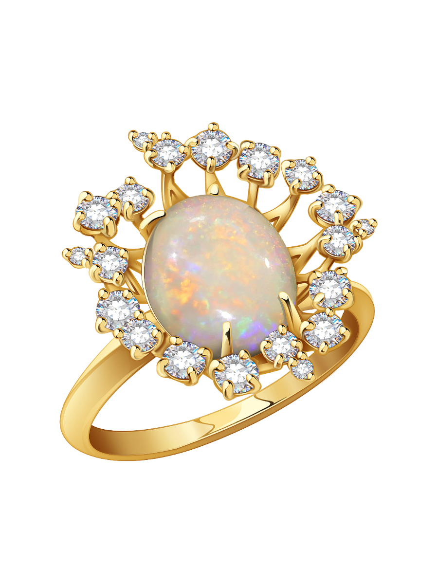 Кольцо золотое 585 с белым опалом и бриллиантами  | 9101407-03881