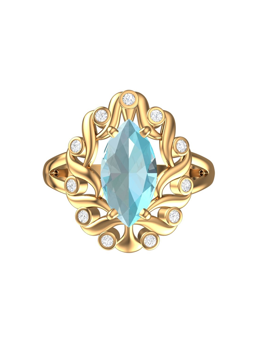 Кольцо золотое 585 с голубым топазом и бриллиантами | 9100865-02780