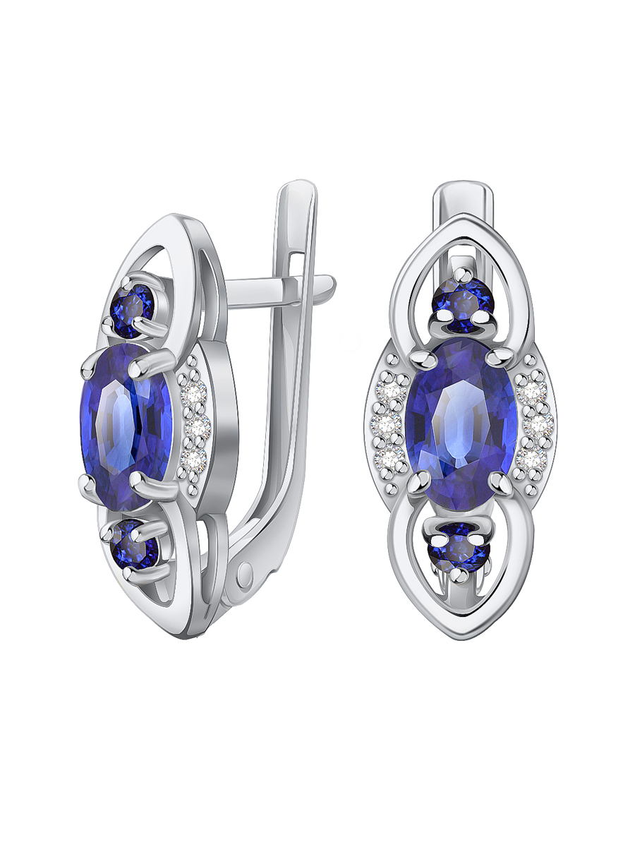 Серьги из белого золота 585 с сапфирами и бриллиантами  | 2101278-02432