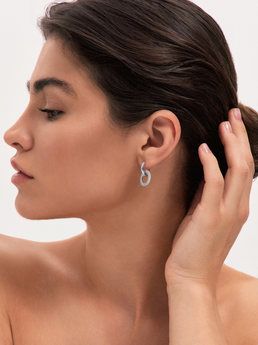Серьги асимметрия из серебра 925 с фианитами | 0202222-00775