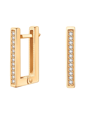 Серьги квадратные золотые 585 с камнями фианитами 