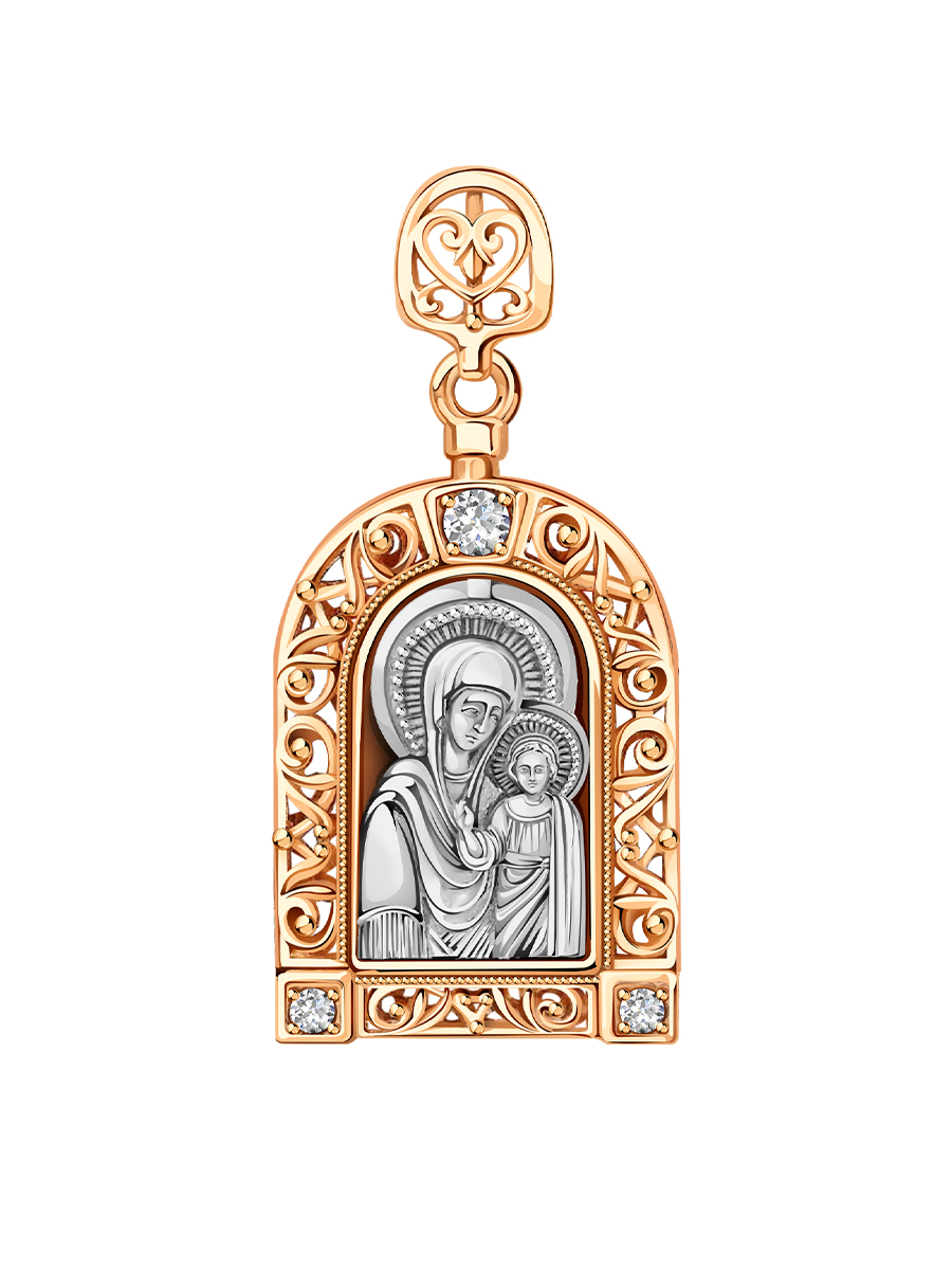 Подвеска Казанская икона Божией матери из золота 585 с фианитами | 0800020-00776