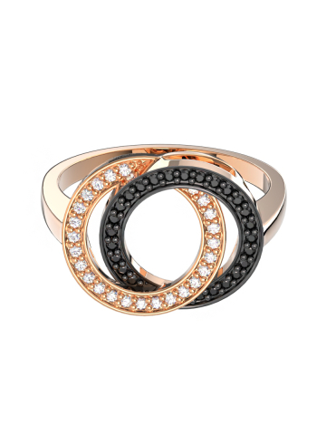 Кольцо золотое 585 с черными фианитами 