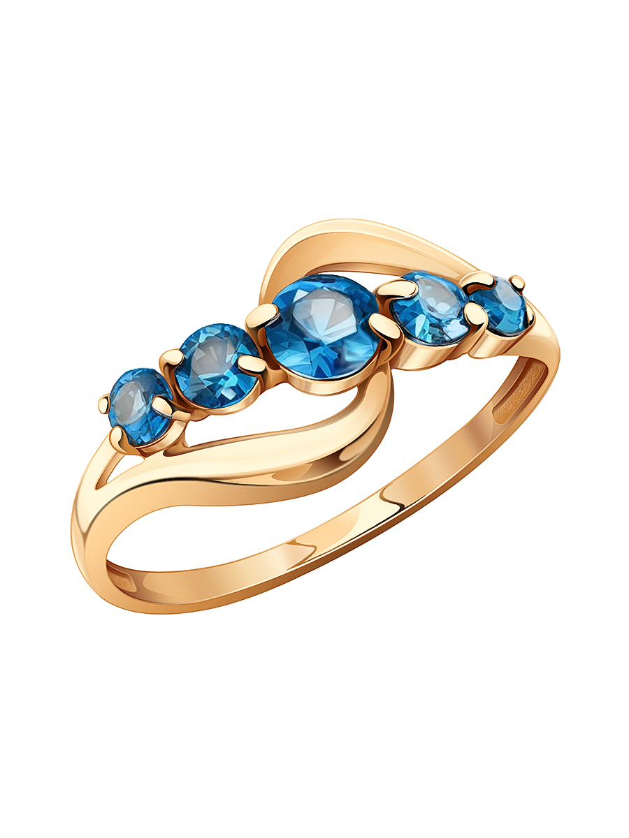 Кольцо золотое 585 с лондон‑блю топазами | 1100921-00710