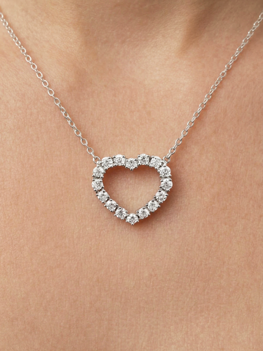 Колье сердце из белого золота 585 с муассанитами  | 0320499-05432