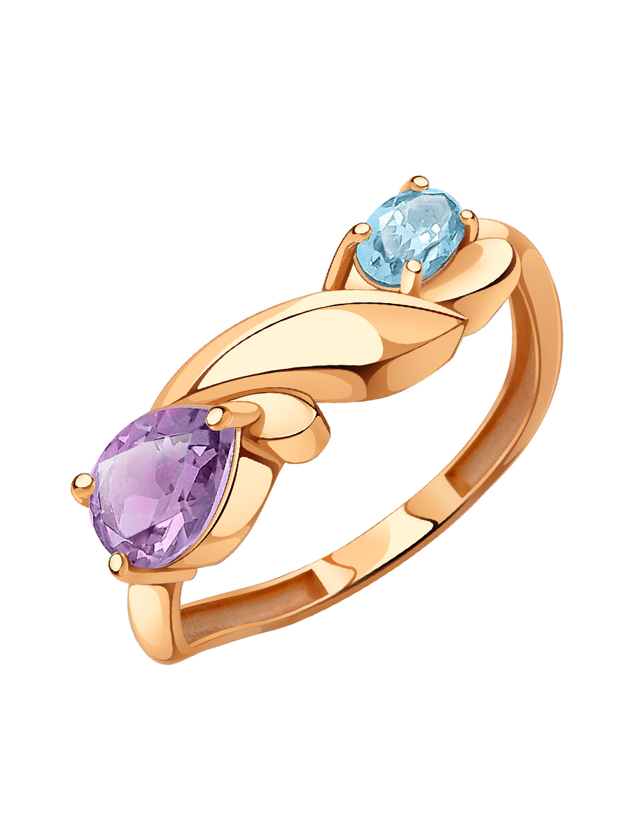 Кольцо золотое 585 с аметистом и топазом  | 1101811М00900